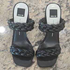 Dolce Vita Black Braided Double-Strap Slide Heels
